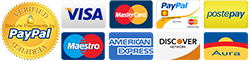 Pagamenti sicuri con PayPal, Visa, Mastercard, American Express e Postepay