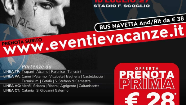 Bus per ACHILLE LAURO in concerto a Messina il 10 LUGLIO 2027