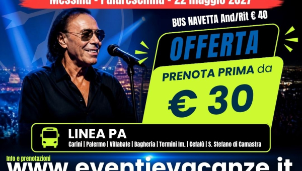 Bus per ANTONELLO VENDITTI in concerto a Messina il 22 maggio 2027