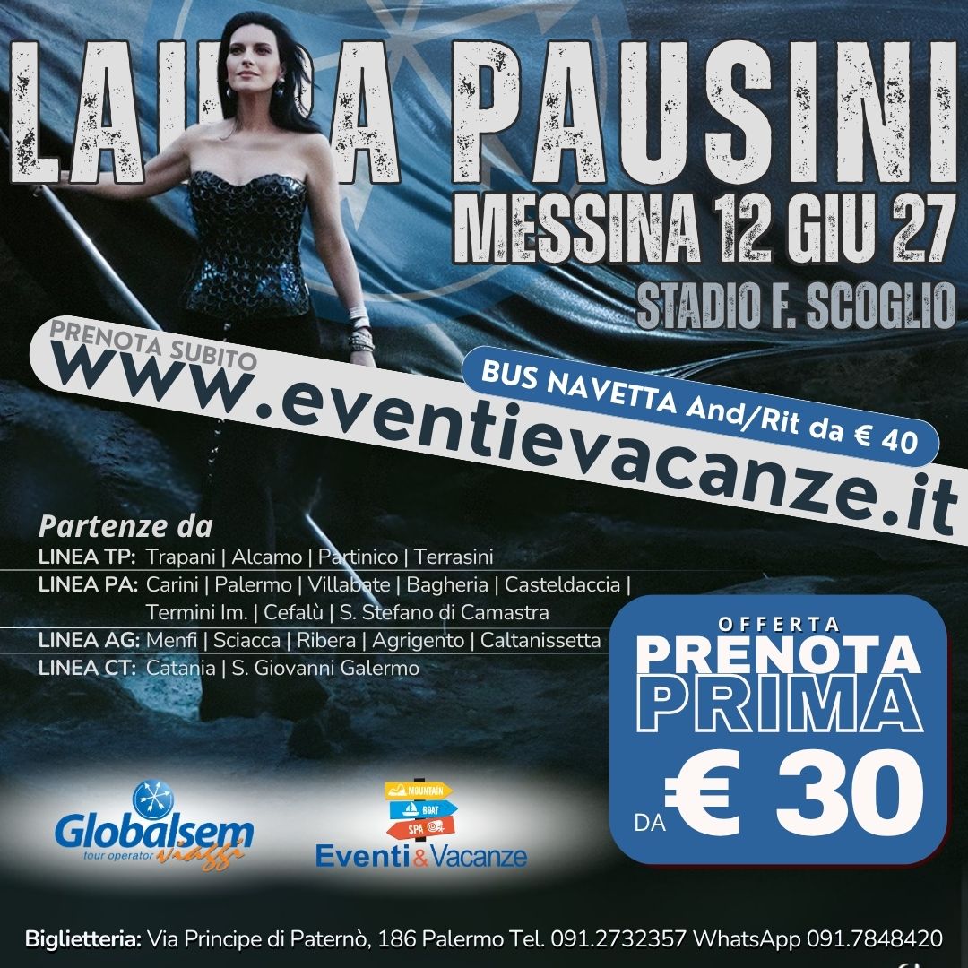 Bus per LAURA PAUSINI in concerto a Messina il 12 giugno 2027